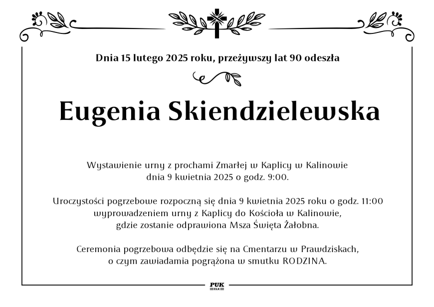 Eugenia Skiendzielewska - nekrolog